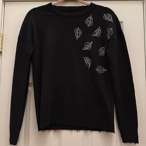 Zadig & Voltaire Gaby Leaves Strass Wool Cashmere Blend Sweater Pullover SzSmall